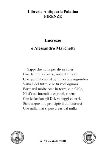 Lucrezio e Alessandro Marchetti - Libreria Antiquaria Palatina