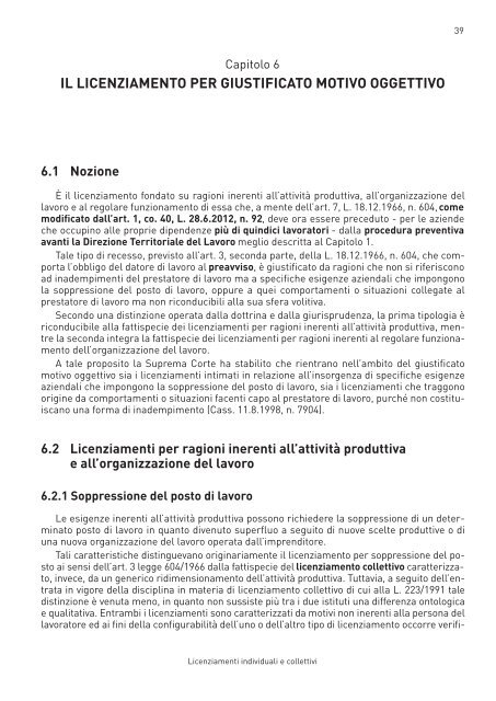 licenziamenti individuali e collettivi - Osservatorio Permanente sulla ...