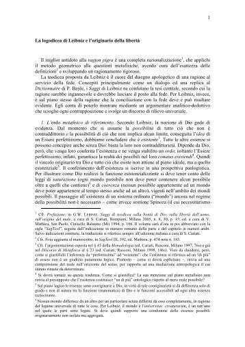 1 La logodicea di Leibniz e l'originario della libertà Il miglior antidoto ...