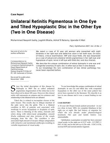 Unilateral Retinitis Pigmentosa in One Eye and Tilted Hypoplastic ...
