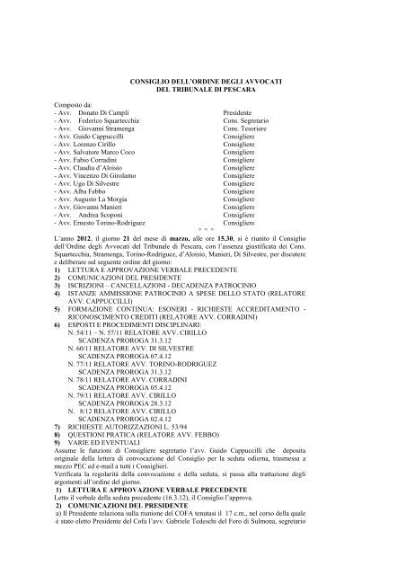 Seduta del 21/03/2012 - Ordine degli Avvocati di Pescara