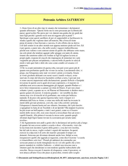 Petronio Arbitro SATYRICON - Scanzo.altervista.org - Altervista