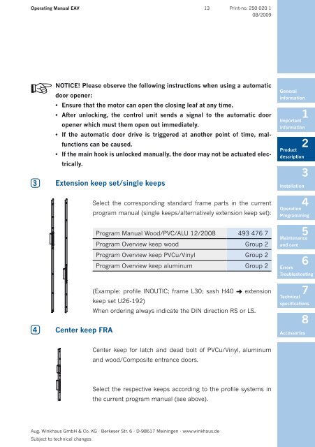 Operating Manual - Winkhaus