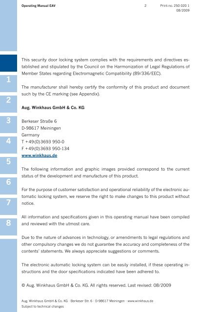 Operating Manual - Winkhaus