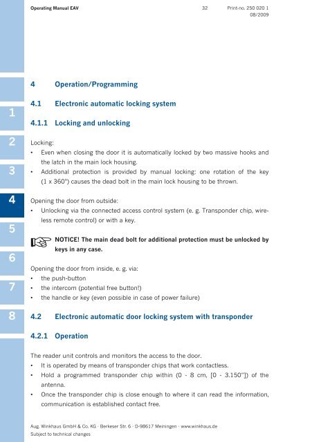 Operating Manual - Winkhaus