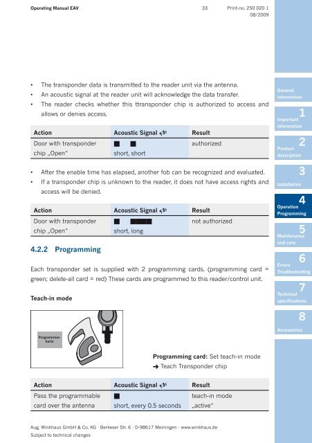 Operating Manual - Winkhaus