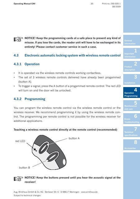 Operating Manual - Winkhaus