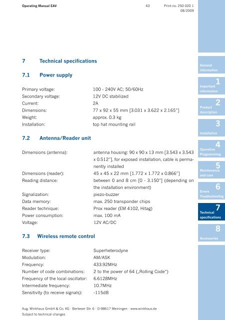 Operating Manual - Winkhaus