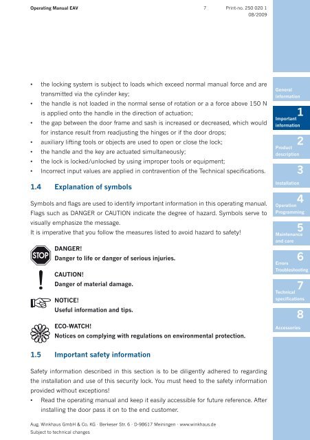 Operating Manual - Winkhaus