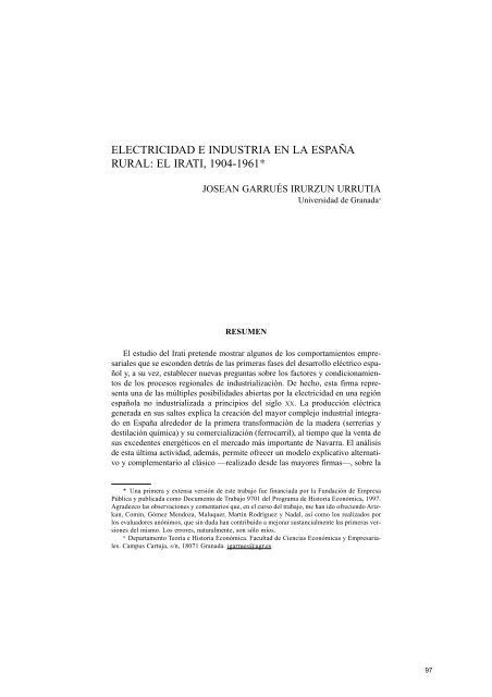 Electricidad e industria en la España rural: el Irati, 1904 ... - E-Archivo