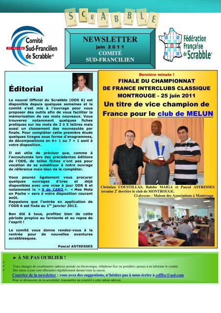 NEWSLETTER - Comité Sud Francilien
