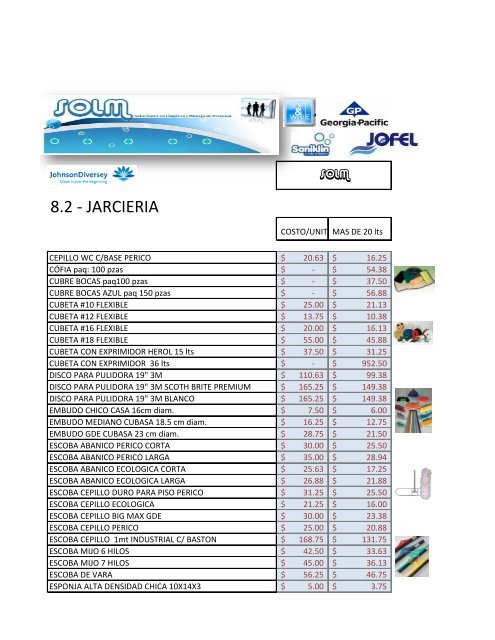 1.- PRODUCTOS QUIMICOS PARA LIMPIEZA EN GENERAL