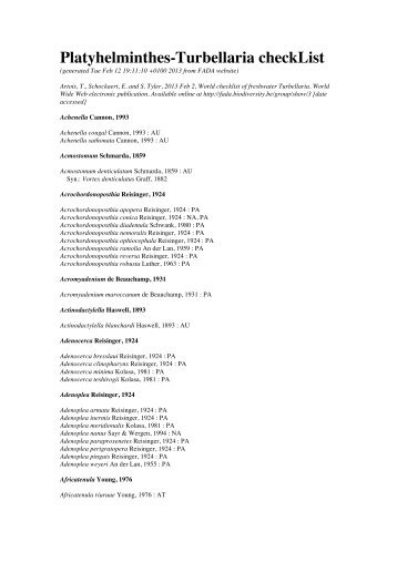 Platyhelminthes-Turbellaria checkList - FADA