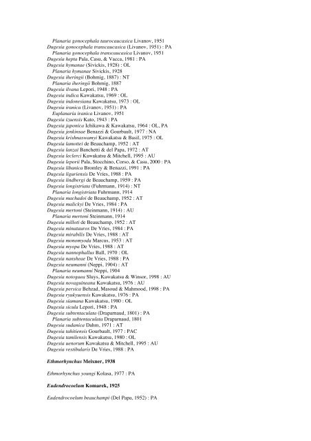 Platyhelminthes-Turbellaria checkList - FADA