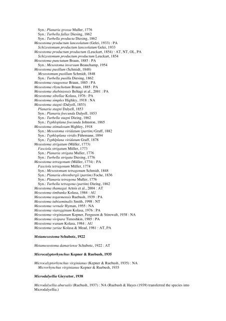 Platyhelminthes-Turbellaria checkList - FADA