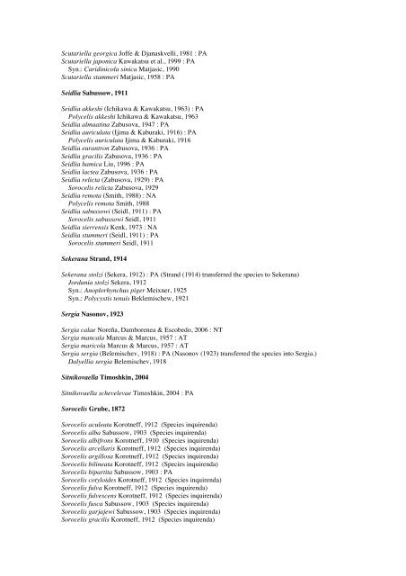 Platyhelminthes-Turbellaria checkList - FADA