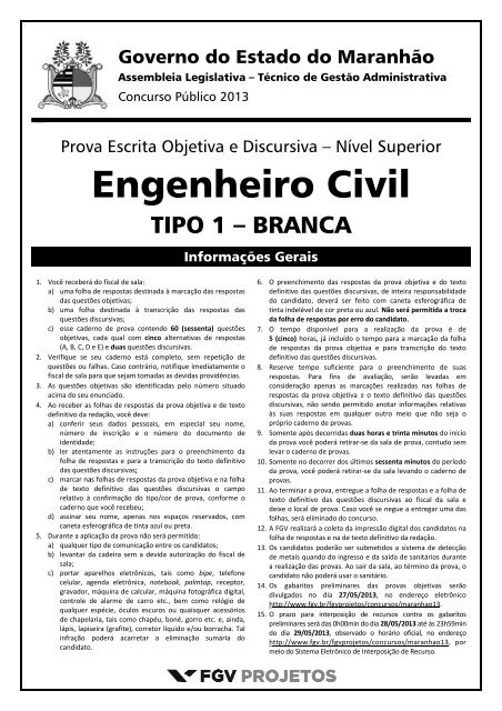 Técnico de Gestão Administrativa - Engenheiro Civil ... - FGV Projetos