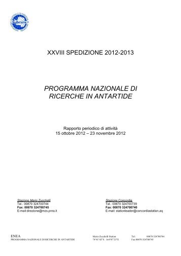 Rapporto periodico di attività 15 ottobre - 23 ... - Italiantartide.it