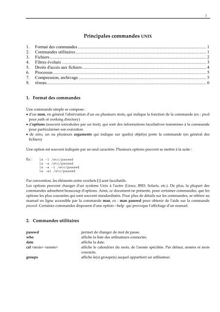 Principales commandes UNIX