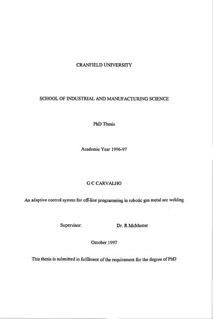 LIBRARY ı6ıul 0) - Cranfield University