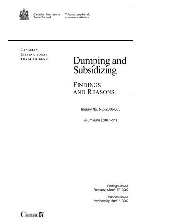 Dumping and Subsidizing - Tribunal canadien du commerce extérieur