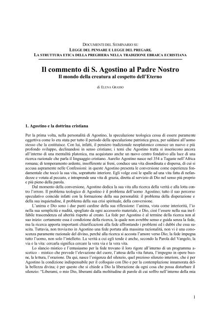 Il commento di S. Agostino al Padre Nostro - Giornale di filosofia ...
