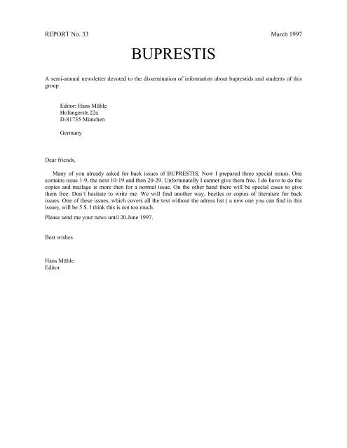 BUPRESTIS - An Inordinate Fondness for Beetles