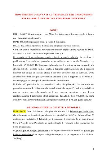 Procedimento davanti al tribunale per i minorenni - Ordine degli ...