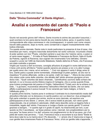 Analisi e commento del canto di "Paolo e Francesca" - Virgilio