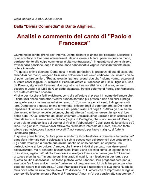 Analisi e commento del canto di &quot;Paolo e Francesca&quot; - Virgilio