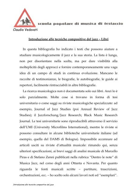 Introduzione alle tecniche compositive del jazz – Libri - Scuola di ...