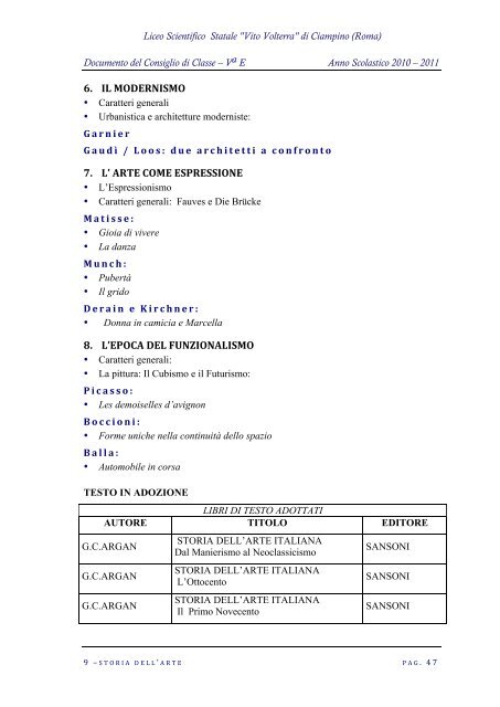 Testi adottati - Liceo Scientifico Statale Vito Volterra