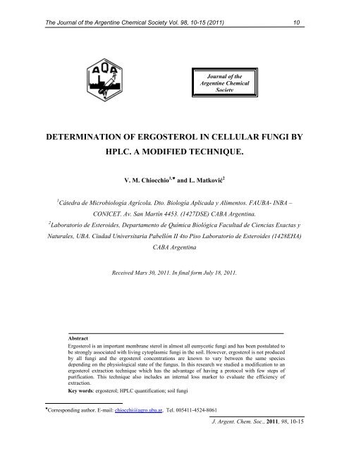 Determination of ergosterol in cellular fungi by HPLC - Asociación ...