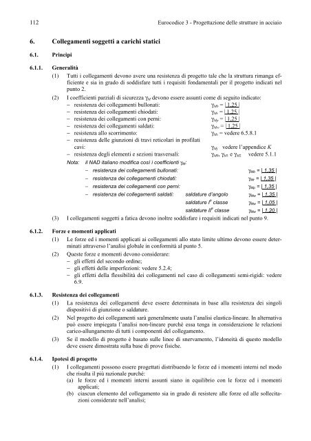 6. Collegamenti soggetti a carichi statici - DICA