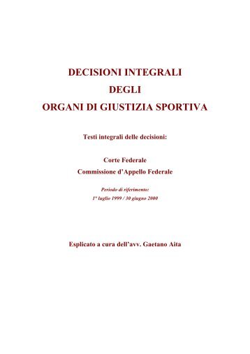 Stagione Sportiva 1999 – 2000 - Diritto Calcistico