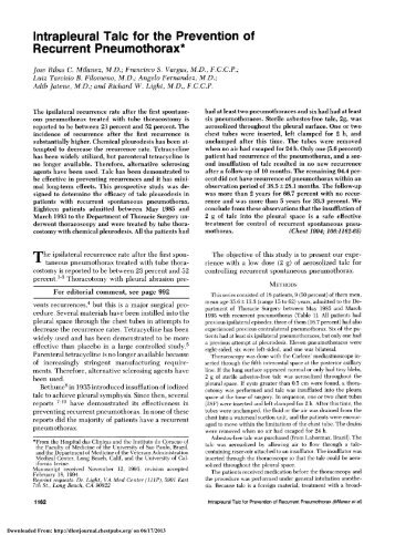 Intrapleural Talc for the Prevention of Recurrent Pneumothorax*