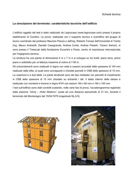 Scheda tecnica La simulazione del terremoto ... - Infobuild