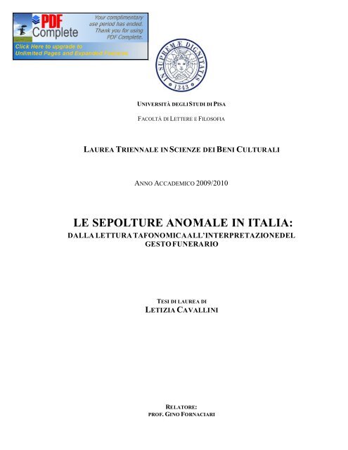 LE SEPOLTURE ANOMALE IN ITALIA: - sepoltureanomale.org