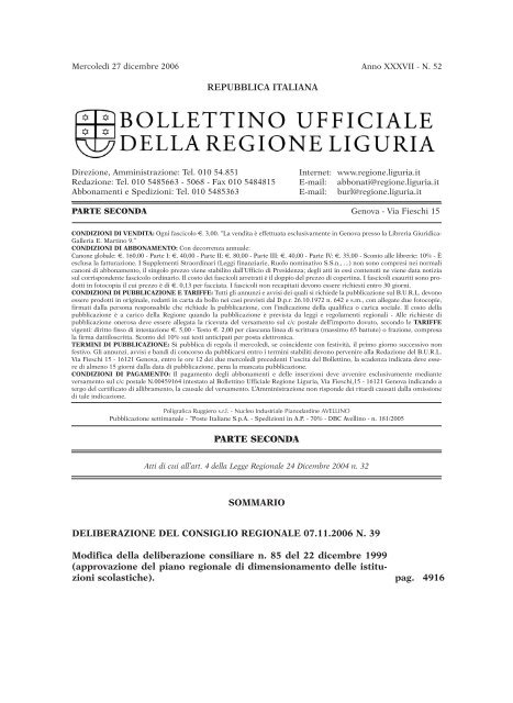 N. 52 Bollet. parte II - Bollettino Ufficiale Regione Liguria