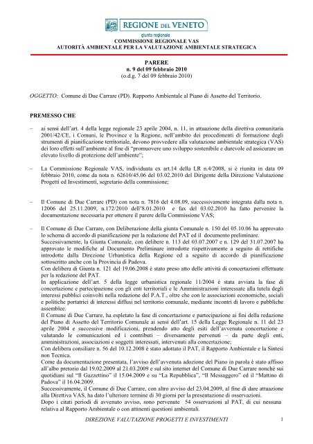 PARERE Comune di Due Carrare _PD - Regione Veneto