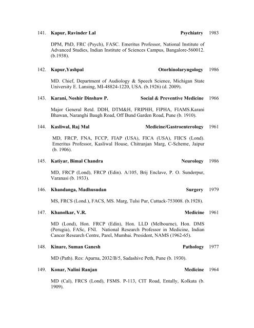 Patron-in-Chief Honorary Fellows Founder Fellows - NAMS (India)