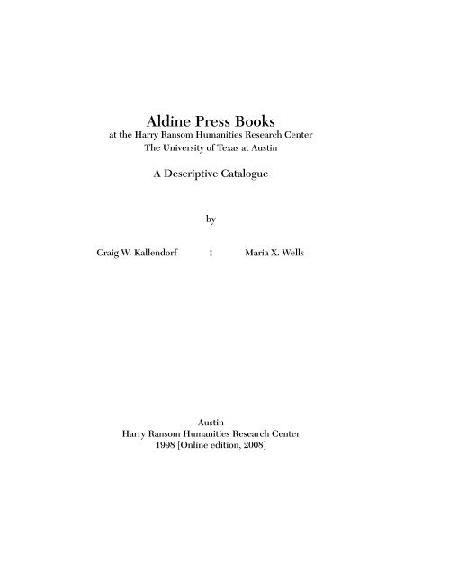 Aldine Press Books - Harry Ransom Center - The University of ...