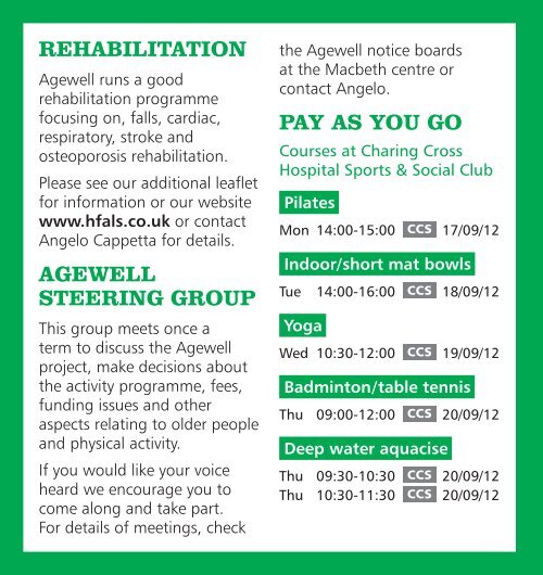 Agewell activities programme - London Borough of Hammersmith ...