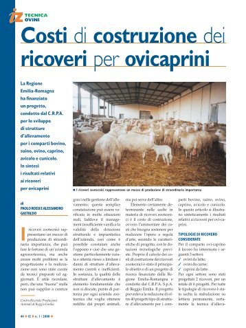 Costi di costruzione dei ricoveri per ovicaprini - Centro Ricerche ...