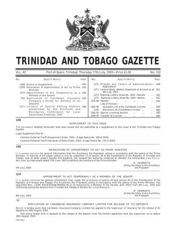 Gazette No. 102 of 2003.pdf - Trinidad and Tobago Government News
