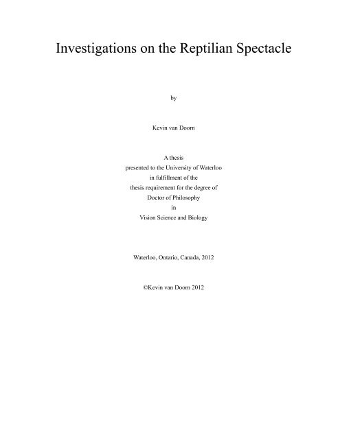 Chapter 1, The Reptilian Spectacle - UWSpace - University of ...