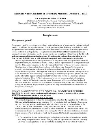 Toxoplasmosis Toxoplasma gondii - Delaware Valley Academy of ...