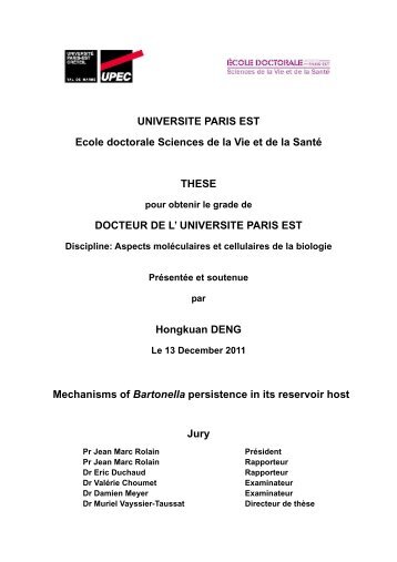 UNIVERSITE PARIS EST Ecole doctorale Sciences de la Vie et de ...