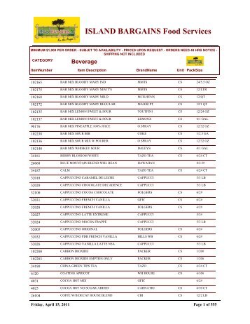 Food Services - Island Bargains Shopping