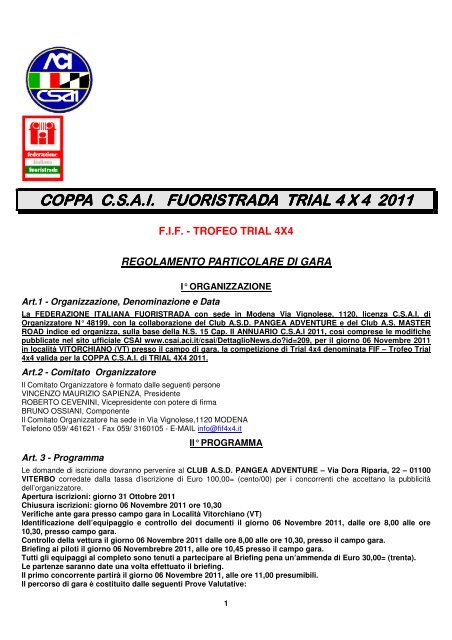 coppa csai fuoristrada trial 4 x 4 coppa csai ... - Master Road 4x4